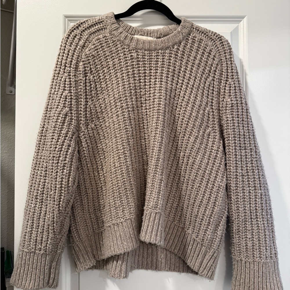 Abercrombie Cozy Chunky Knit Crewneck Sweater - Taupe